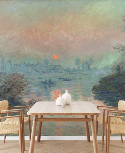 konsttapet väggmålning kallad Solnedgång på Seinen vid Lavacourt av Claude Monet konsttapet väggmålning kallad Solnedgång på Seinen vid Lavacourt av Claude Monet