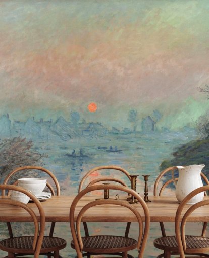 fine art wallpaper mural called Sun setting on the Seine at Lavacourt by Claude Monet fine art wallpaper mural called Sun setting on the Seine at Lavacourt by Claude Monet