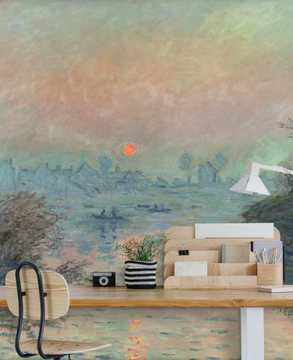 fine art wallpaper mural called Sun setting on the Seine at Lavacourt by Claude Monet fine art wallpaper mural called Sun setting on the Seine at Lavacourt by Claude Monet