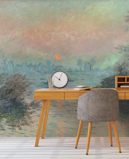 konsttapet väggmålning kallad Solnedgång på Seinen vid Lavacourt av Claude Monet