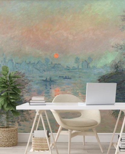 fine art wallpaper mural called Sun setting on the Seine at Lavacourt by Claude Monet