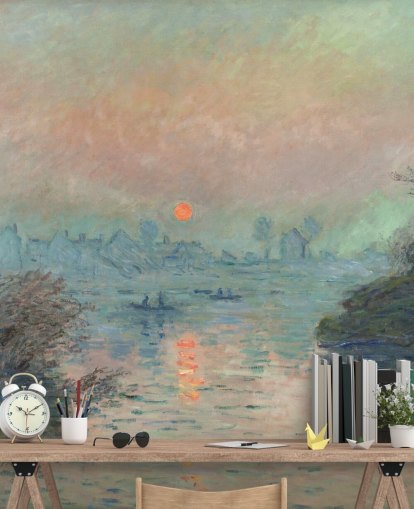 fine art wallpaper mural called Sun setting on the Seine at Lavacourt by Claude Monet fine art wallpaper mural called Sun setting on the Seine at Lavacourt by Claude Monet