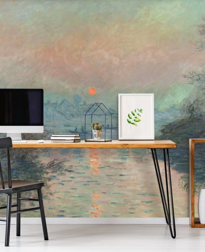 konsttapet väggmålning kallad Solnedgång på Seinen vid Lavacourt av Claude Monet konsttapet väggmålning kallad Solnedgång på Seinen vid Lavacourt av Claude Monet