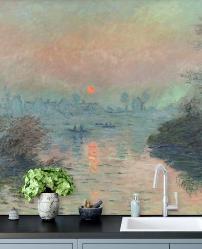 mural de papel pintado de bellas artes llamado Puesta de sol en el Sena en Lavacourt de Claude Monet mural de papel pintado de bellas artes llamado Puesta de sol en el Sena en Lavacourt de Claude Monet