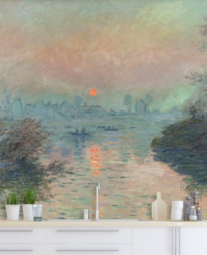 fine art wallpaper mural called Sun setting on the Seine at Lavacourt by Claude Monet fine art wallpaper mural called Sun setting on the Seine at Lavacourt by Claude Monet
