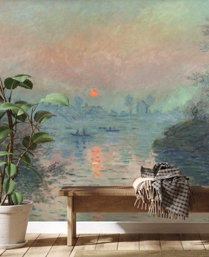 fine art wallpaper mural called Sun setting on the Seine at Lavacourt by Claude Monet fine art wallpaper mural called Sun setting on the Seine at Lavacourt by Claude Monet