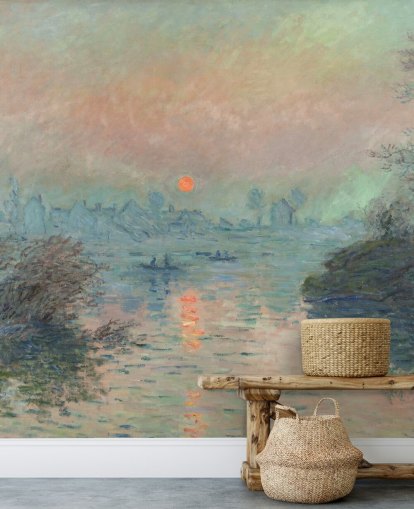 fine art wallpaper mural called Sun setting on the Seine at Lavacourt by Claude Monet fine art wallpaper mural called Sun setting on the Seine at Lavacourt by Claude Monet
