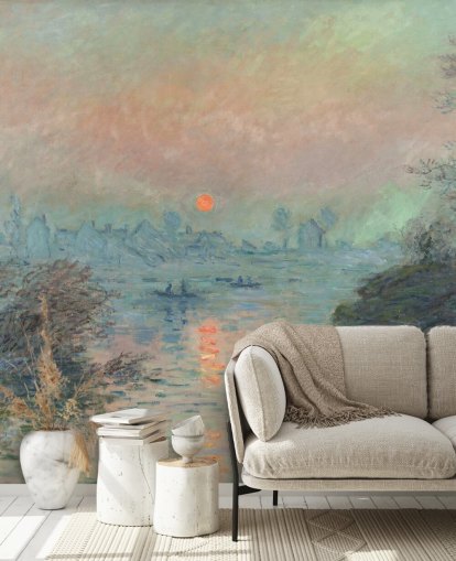 mural de papel de parede de belas artes chamado Sol se pondo no Sena em Lavacourt por Claude Monet mural de papel de parede de belas artes chamado Sol se pondo no Sena em Lavacourt por Claude Monet