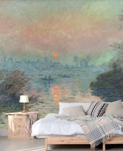 mural de papel pintado de bellas artes llamado Puesta de sol en el Sena en Lavacourt de Claude Monet
