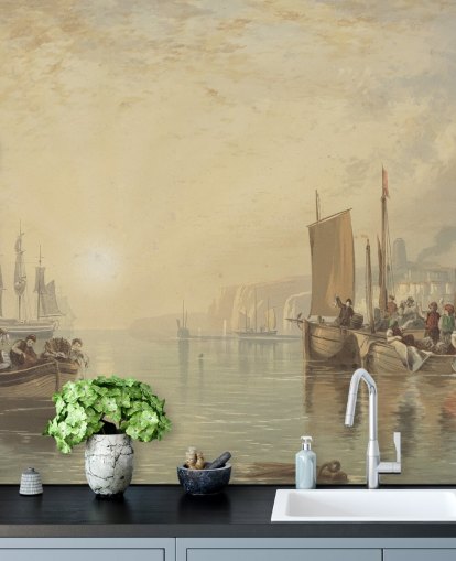 mural de papel de parede de belas artes chamado Sunrise, Margate de J. M. W. Turner para quartos, salas de estar e escritórios domésticos mural de papel de parede de belas artes chamado Sunrise, Margate de J. M. W. Turner para quartos, salas de estar e escritórios domésticos