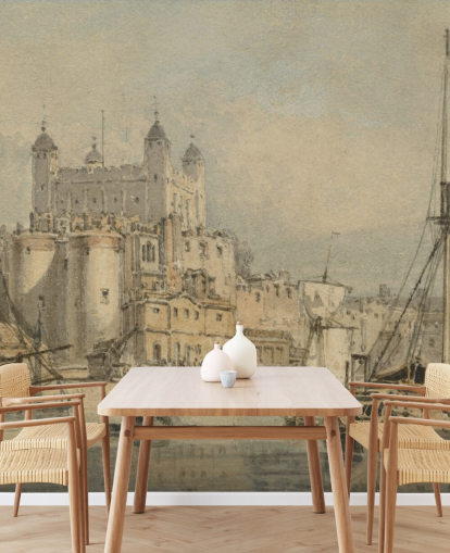 mural de papel de parede de belas artes chamado The Tower of London, de J. M. W. Turner, para quartos e escritórios domésticos mural de papel de parede de belas artes chamado The Tower of London, de J. M. W. Turner, para quartos e escritórios domésticos