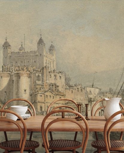 konst tapetväggmålning kallad The Tower of London av J.M.W. Turner för sovrum och hemmakontor konst tapetväggmålning kallad The Tower of London av J.M.W. Turner för sovrum och hemmakontor