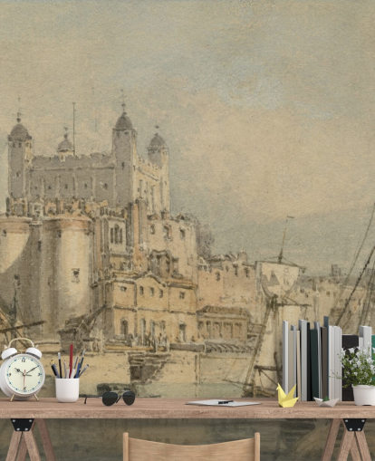 mural de papel pintado de bellas artes llamado La Torre de Londres de J. M. W. Turner para dormitorios y oficinas en casa