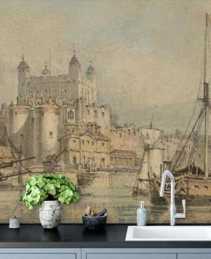 fine art wallpaper mural called The Tower of London by J. M. W. Turner for bedrooms and home offices fine art wallpaper mural called The Tower of London by J. M. W. Turner for bedrooms and home offices
