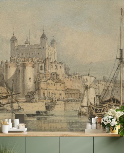 fine art wallpaper mural called The Tower of London by J. M. W. Turner for bedrooms and home offices