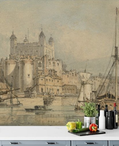 kunstmaleri med tapet The Tower of London af J.M. W. Turner til soveværelser og hjemmekontorer