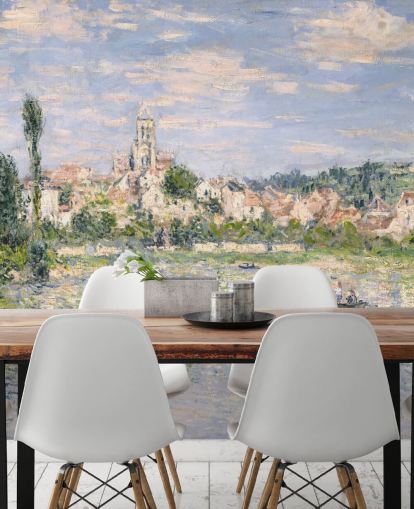 kunstmuurschildering genaamd Vetheuil in de zomer van Claude Monet voor woonkamers en eetkamers kunstmuurschildering genaamd Vetheuil in de zomer van Claude Monet voor woonkamers en eetkamers