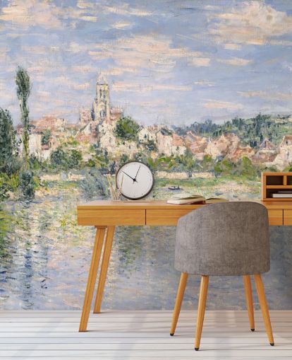 mural de parede de belas artes chamado Vetheuil in Summer de Claude Monet para salas de estar e salas de jantar