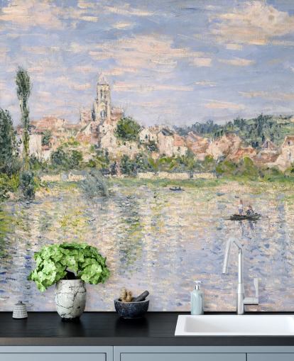 kunstvægmaleri kaldet Vetheuil in Summer af Claude Monet til stuer og spisestuer