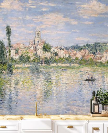 kunstmuurschildering genaamd Vetheuil in de zomer van Claude Monet voor woonkamers en eetkamers