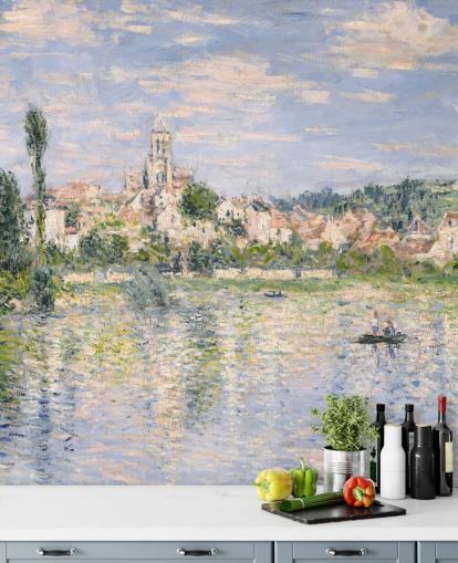 fresque murale d'art intitulée Vetheuil en été par Claude Monet pour les salons et les salles à manger fresque murale d'art intitulée Vetheuil en été par Claude Monet pour les salons et les salles à manger