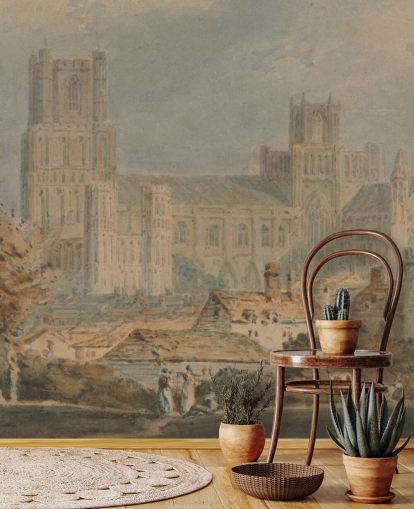 kunstmuurschildering genaamd View of Ely Cathedral van J.M. W. Turner voor slaapkamers en woonkamers