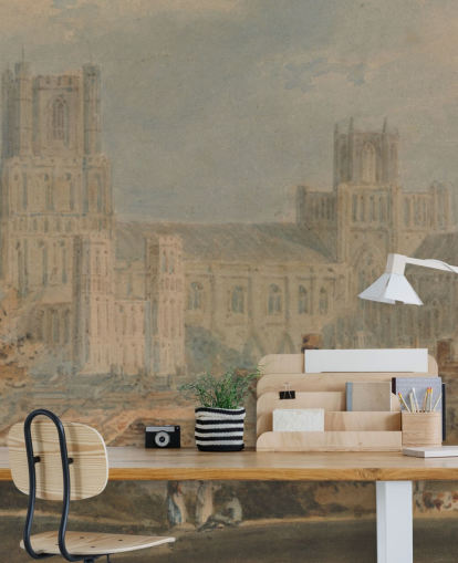 Fototapet View of Ely Cathedral av J.M.W. Turner för sovrum och vardagsrum Fototapet View of Ely Cathedral av J.M.W. Turner för sovrum och vardagsrum