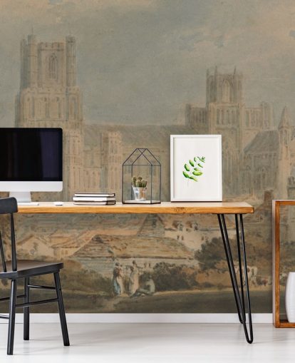 kunstmuurschildering genaamd View of Ely Cathedral van J.M. W. Turner voor slaapkamers en woonkamers