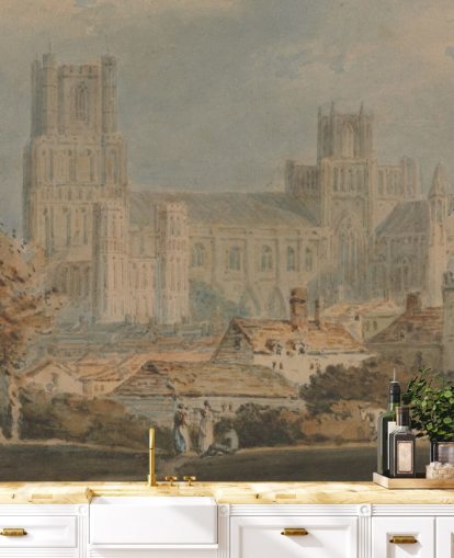 fine art wall mural called View of Ely Cathedral by J. M. W. Turner for bedrooms and living rooms fine art wall mural called View of Ely Cathedral by J. M. W. Turner for bedrooms and living rooms