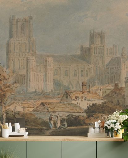 kunstveggmaleri kalt View of Ely Cathedral av J. M. W. Turner for soverom og stuer