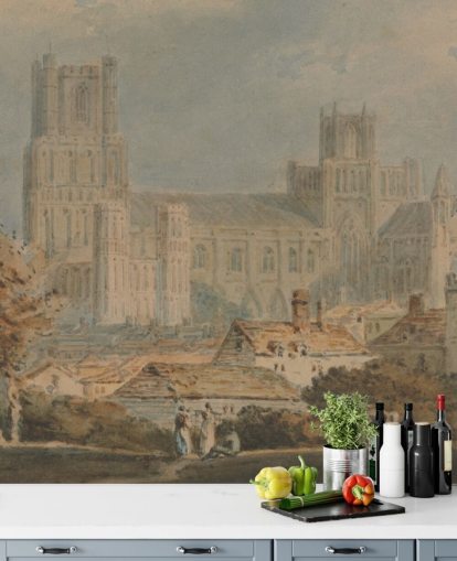 Fototapet View of Ely Cathedral av J.M.W. Turner för sovrum och vardagsrum Fototapet View of Ely Cathedral av J.M.W. Turner för sovrum och vardagsrum