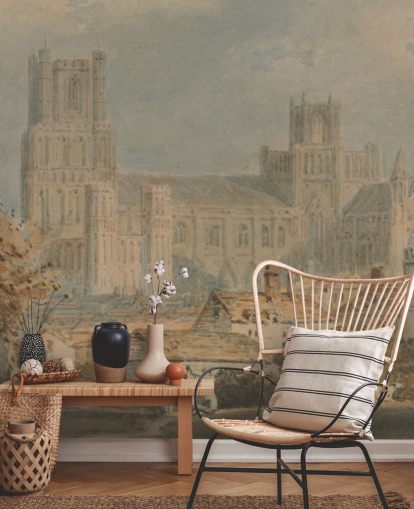mural de parede de belas artes chamado View of Ely Cathedral de J. M. W. Turner para quartos e salas de estar mural de parede de belas artes chamado View of Ely Cathedral de J. M. W. Turner para quartos e salas de estar
