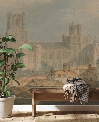 Fototapet View of Ely Cathedral av J.M.W. Turner för sovrum och vardagsrum