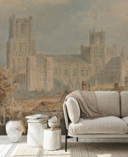 Fototapet View of Ely Cathedral av J.M.W. Turner för sovrum och vardagsrum Fototapet View of Ely Cathedral av J.M.W. Turner för sovrum och vardagsrum