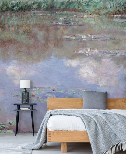 Kunsttapete mit dem Titel Reflexionen der Wolken auf dem Seerosenteich von Monet