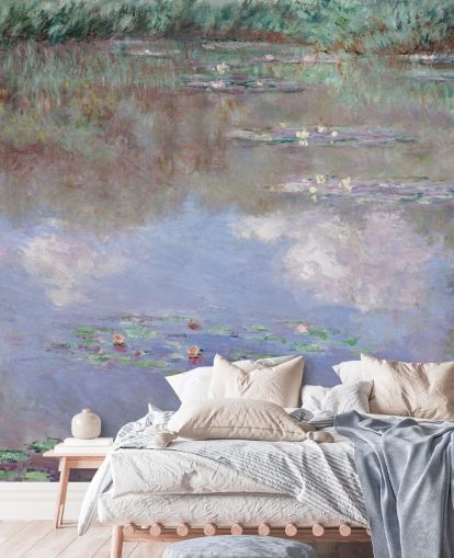 mural de papel pintado de bellas artes llamado Reflejos de nubes en el estanque de nenúfares de Monet