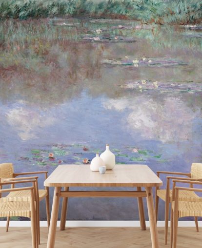 papier peint mural d'art intitulé Reflets de nuages sur l'étang aux nénuphars par Monet