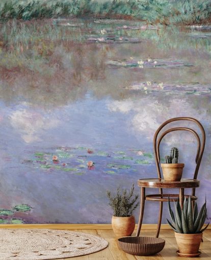 mural de papel pintado de bellas artes llamado Reflejos de nubes en el estanque de nenúfares de Monet