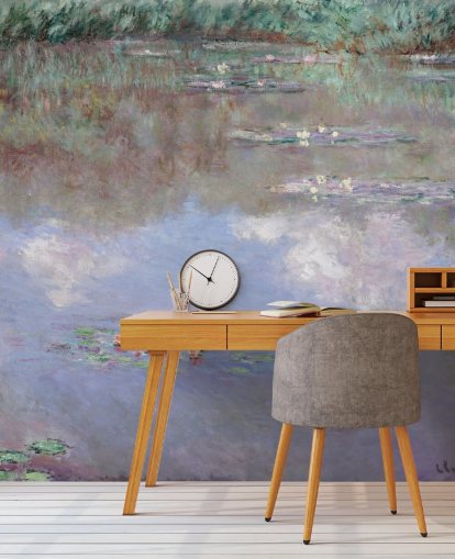 Taiteen taustakuvamaalaus nimeltä Pilvien heijastukset vesililjalammikolla, kirjoittanut Monet