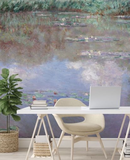 Kunsttapete mit dem Titel Reflexionen der Wolken auf dem Seerosenteich von Monet
