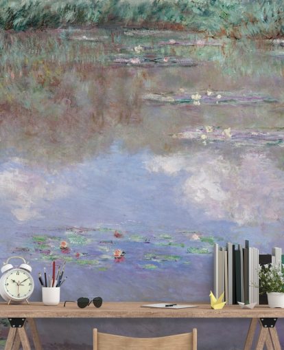 Kunsttapete mit dem Titel Reflexionen der Wolken auf dem Seerosenteich von Monet
