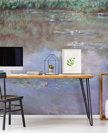 fine art wallpaper mural called Reflections of Clouds on the Water-Lily Pond by Monet