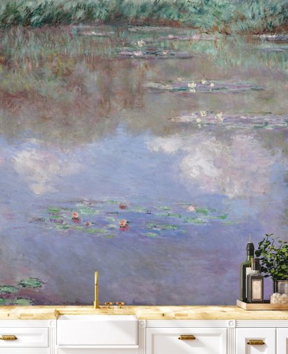 fine art wallpaper mural called Reflections of Clouds on the Water-Lily Pond by Monet fine art wallpaper mural called Reflections of Clouds on the Water-Lily Pond by Monet