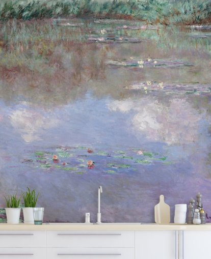 mural de papel pintado de bellas artes llamado Reflejos de nubes en el estanque de nenúfares de Monet