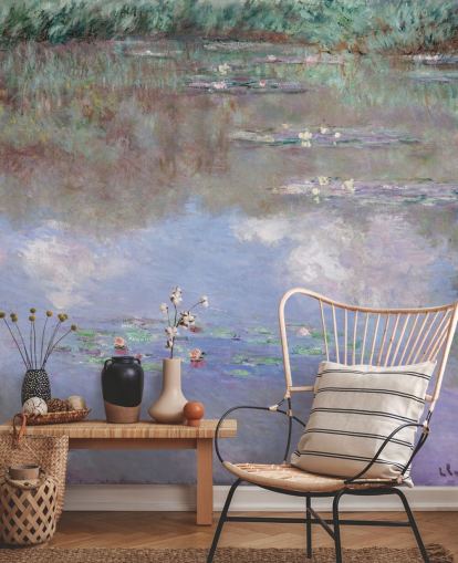mural de papel pintado de bellas artes llamado Reflejos de nubes en el estanque de nenúfares de Monet