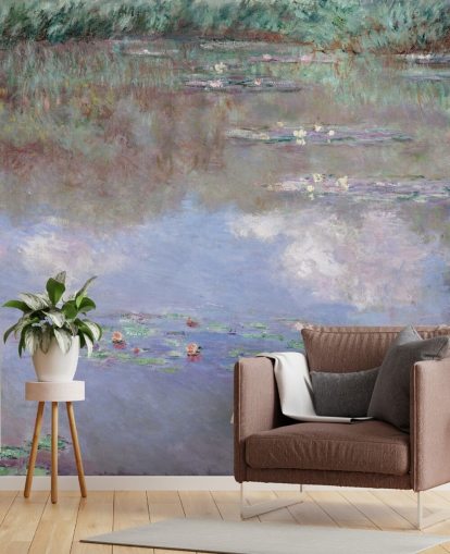 fine art wallpaper mural called Reflections of Clouds on the Water-Lily Pond by Monet
