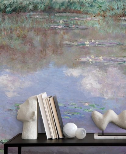 fine art wallpaper mural called Reflections of Clouds on the Water-Lily Pond by Monet