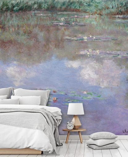 kunsttapet vægmaleri kaldet Reflections of Clouds on the WaterLily Pond af Monet