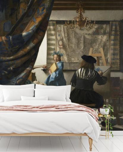 kunstbehangmuurschildering genaamd The Allegory of Painting van Johannes Vermeer
