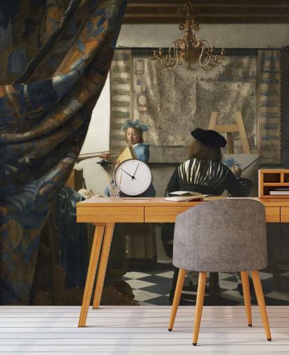 Kunsttapete mit dem Titel Die Allegorie der Malerei von Johannes Vermeer Kunsttapete mit dem Titel Die Allegorie der Malerei von Johannes Vermeer